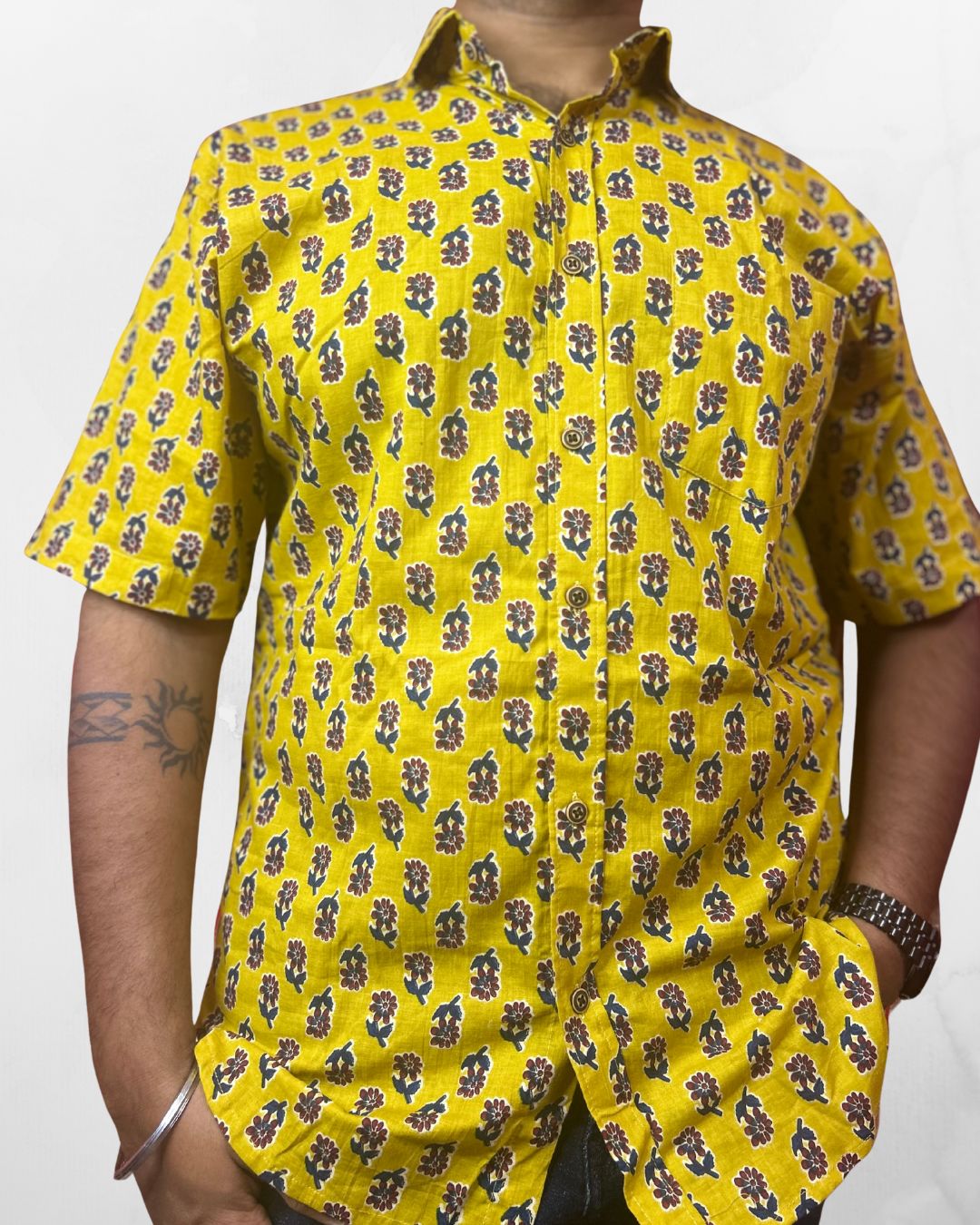 FLoral Print Mustard yellow shirt