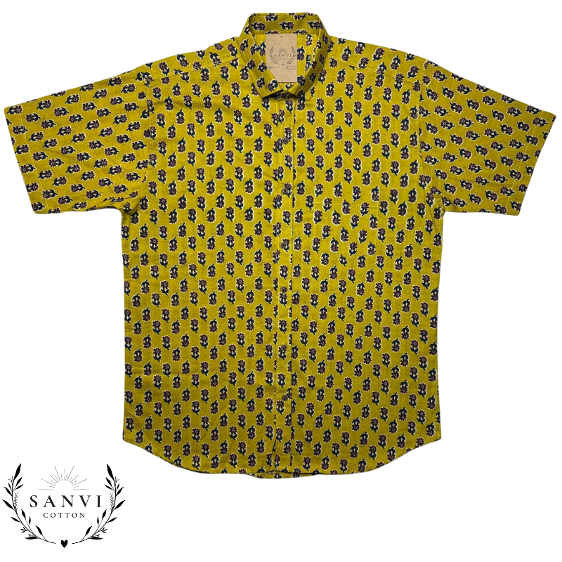 Half Sleeves Shirt | Floral Print | Mustard Yellow