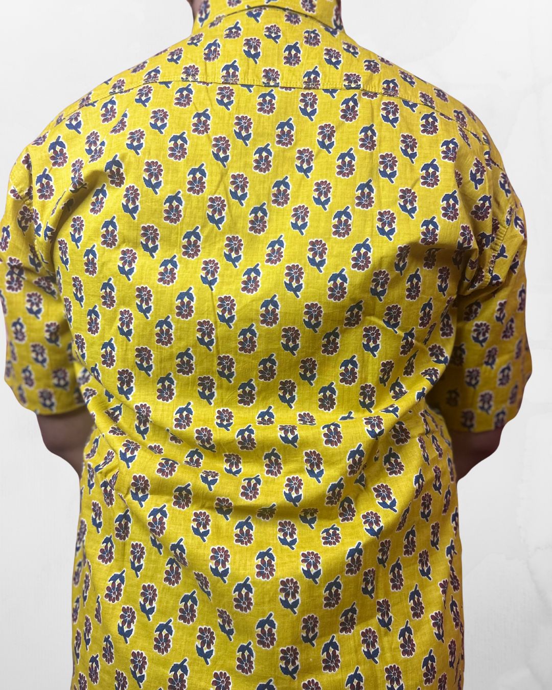 Half Sleeves Shirt | Floral Print | Mustard Yellow - Image 2