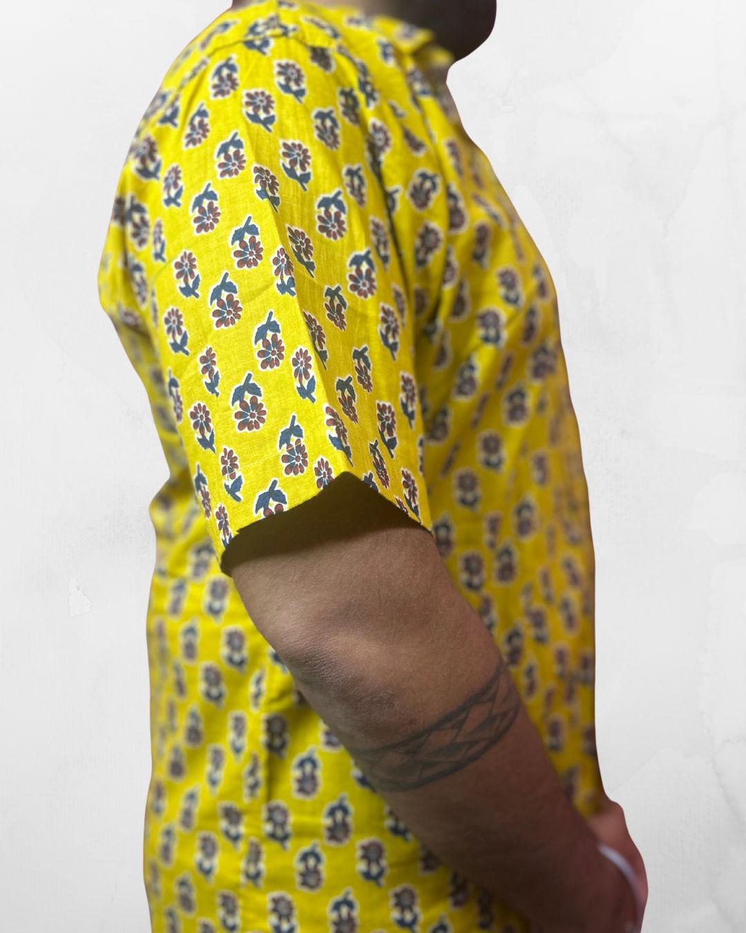 Half Sleeves Shirt | Floral Print | Mustard Yellow - Image 3