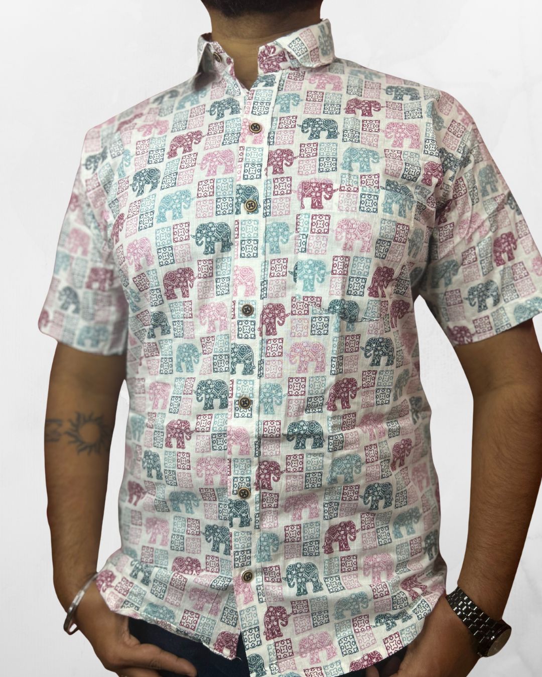 Half Sleeves Shirt | Multicolour | Elephant Print