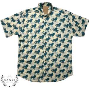Half Sleeves Shirt | Cream and Green Colour | Animal Print