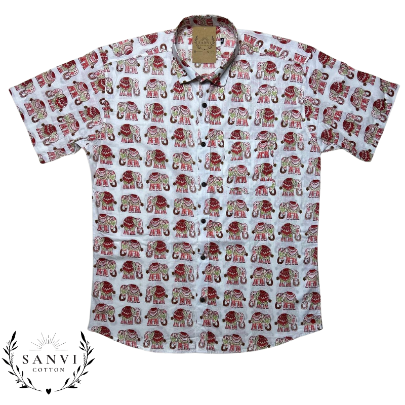Half Sleeves Shirt | White Colour | Sanganeri Print