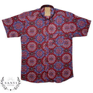 Half Sleeves Shirt | Maroon Colour | Ajrakh Print