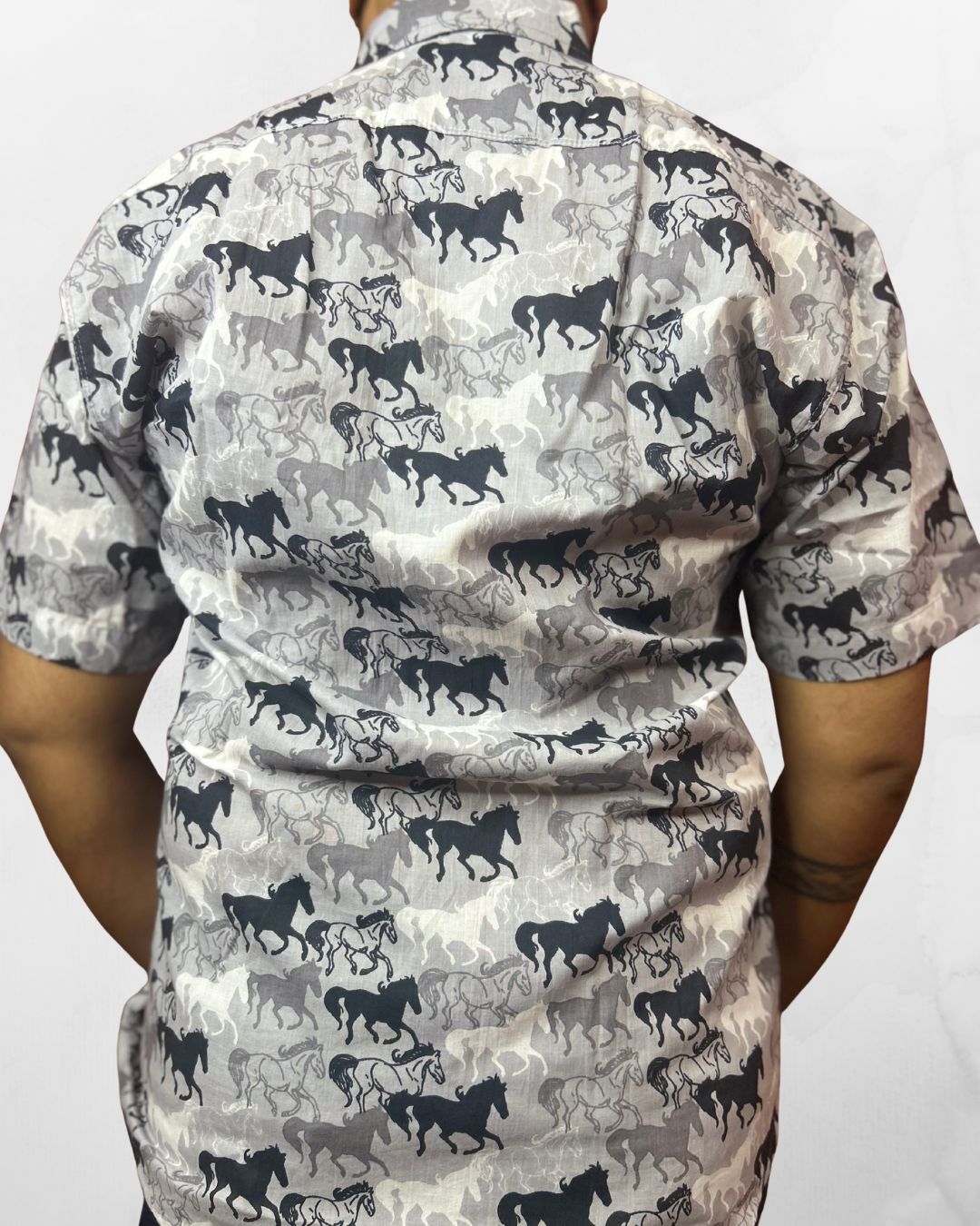 Half Sleeves Shirt | Horse Print | Grey and Black - Image 3
