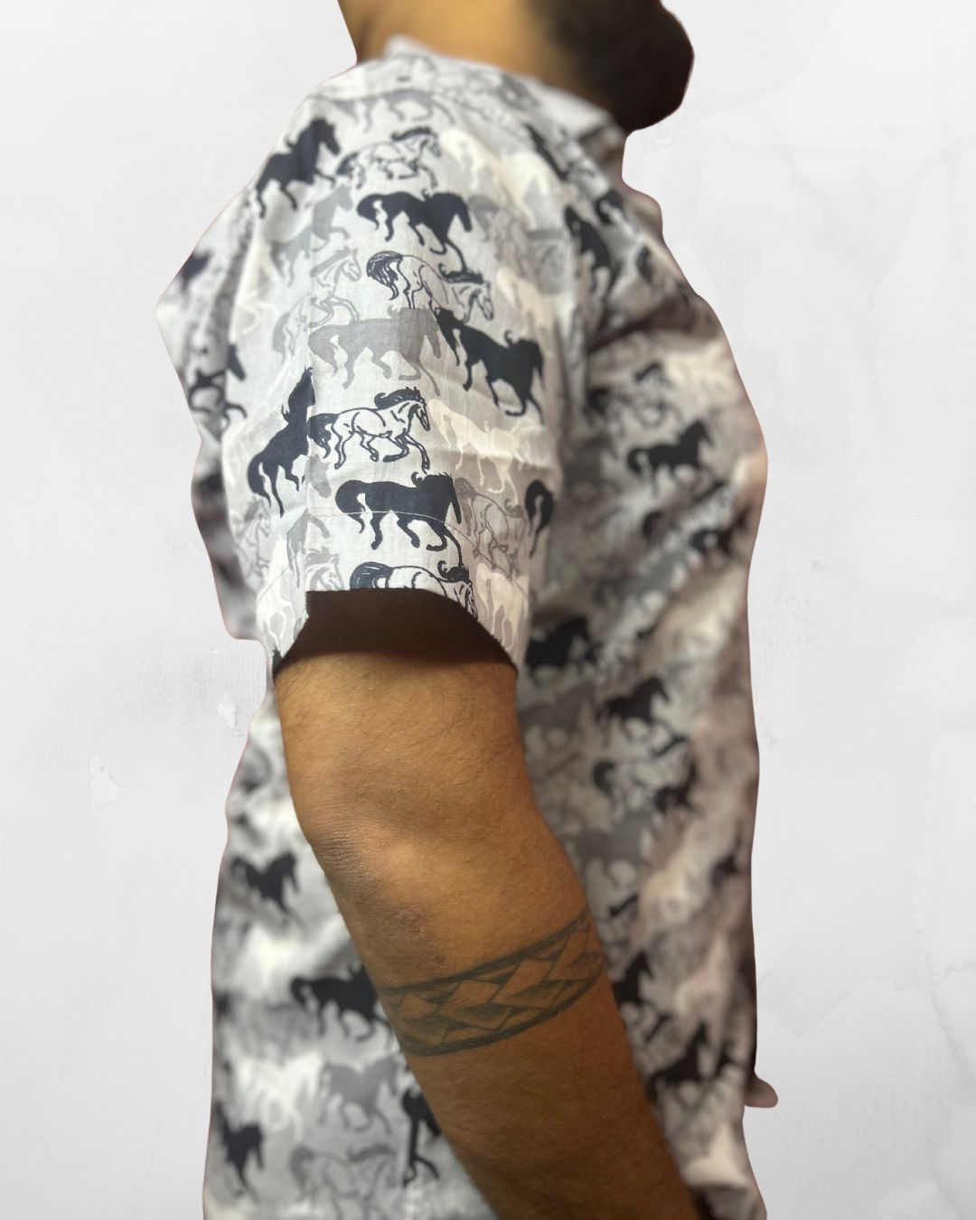 Half Sleeves Shirt | Horse Print | Grey and Black - Image 2