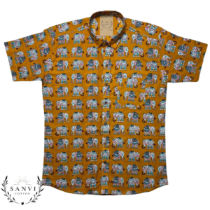 Half Sleeves Shirt | Orange Colour | Sanganeri Print