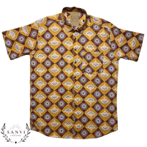 Half Sleeves Shirt | Katha Print | Orange Colour