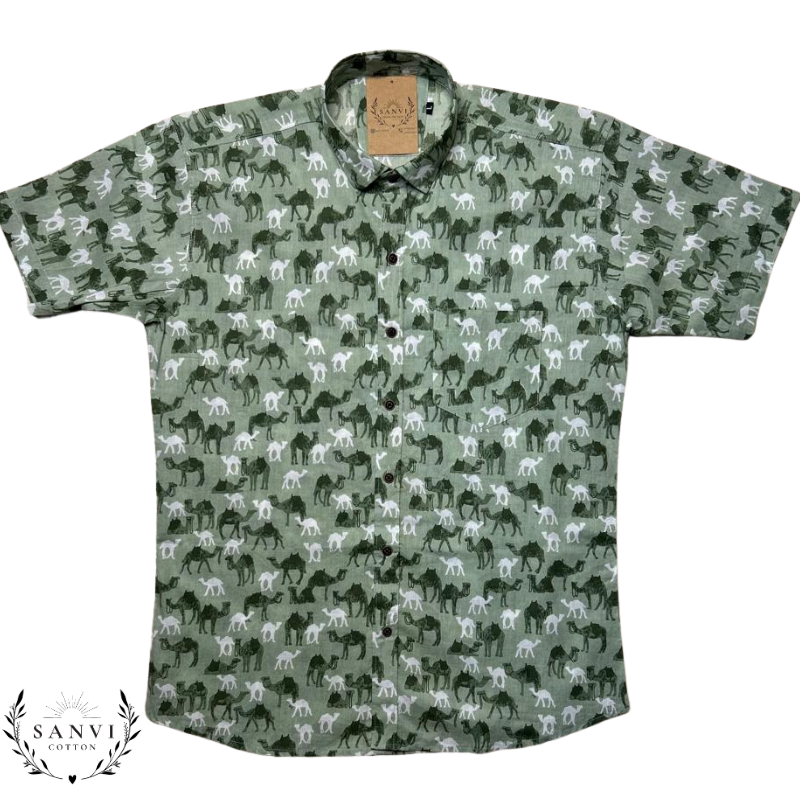 Half Sleeves Shirt | Green Colour | Animal Print