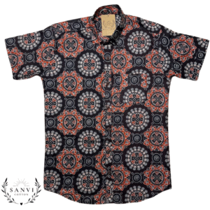 Half Sleeves Shirt | Ajrakh Print | Brown Colour