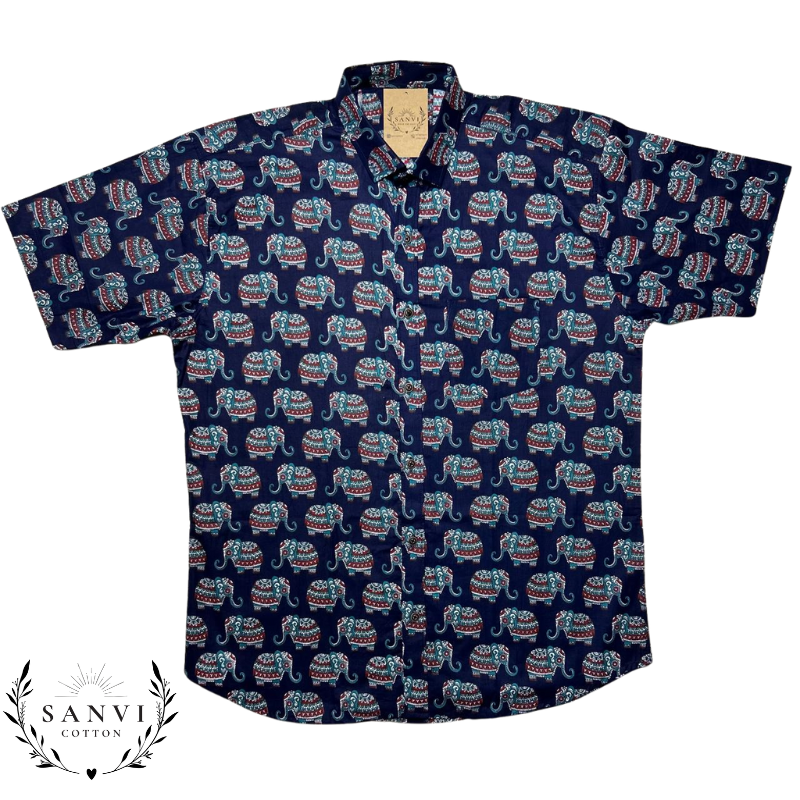 Half Sleeves Shirt | Royal Blue | Sanganeri Print