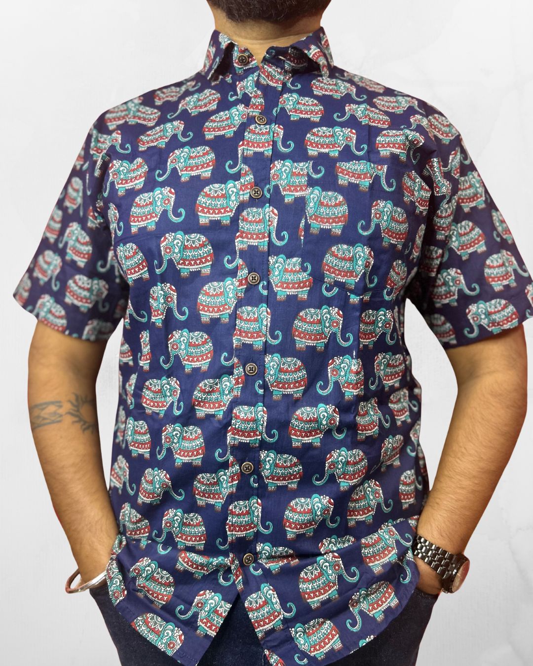 Half Sleeves Shirt | Royal Blue | Sanganeri Print - Image 3